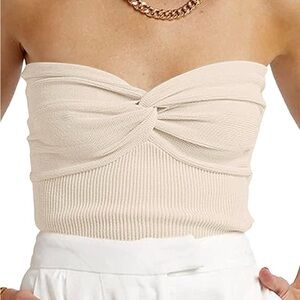 SHEIN Cream Strapless Twist Front Crop Top